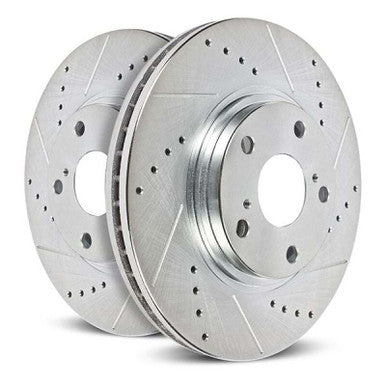 Power Stop Evolution Drilled, Slotted & Zinc Plated Rear Rotors For 2022-24 Ford Maverick - Pair - AR85213XPR