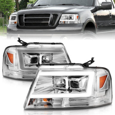 ANZO 2004-2008 Ford F-150 Projector Headlights w/ Light Bar Chrome Housing - 111542