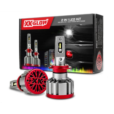 XK Glow RGB 2In1 LED Headlight Bulb Million Color XKCHROME App RGB/LED Headlight Kit - 2x H7 - XK045004-H7