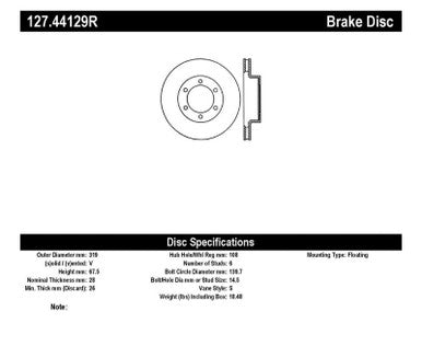 StopTech 07-08 Toyota FJ Cruiser / 05-08 Tacoma (6 lug) / 03-08 4 Runner (319mm disc) SportStop Slo - 127.44129R