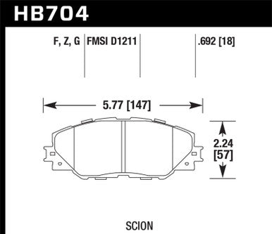 Hawk 09-10 Pontiac Vibe 2.4L / 11-12 Scion tC HPS Front Street Brake Pads - HB704F.692