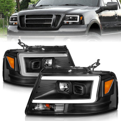 ANZO 2004-2008 Ford F-150 Projector Headlights w/ Light Bar Black Housing - 111541