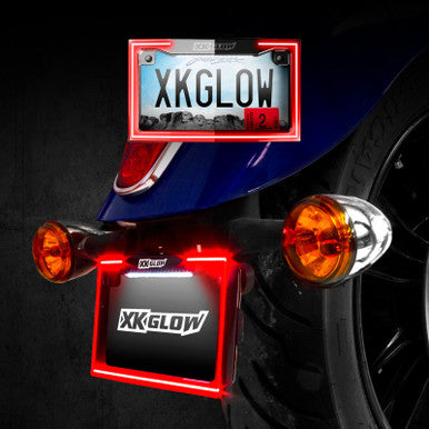 XK Glow Motorcycle License Plate Frame Light w/ Turn Signal - Black - XK034018-B