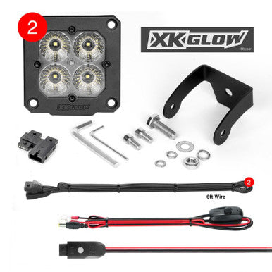 XK Glow Flush Mount XKchrome 20w LED Cube Light w/ RGB Accent Light Kit w/ Cntrlr- Driving Beam 2pc - XK065002-D-KIT