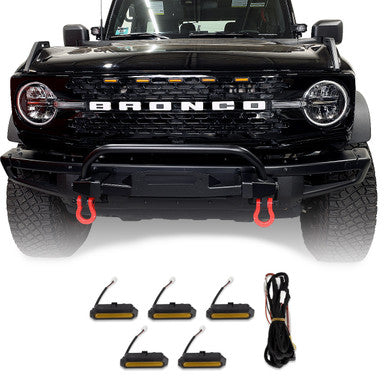 IAG I-Line 5pc Amber Grille Light Kit for High End Grille (Badlands, Wildtrak, First Edition) for 2021+ Ford Bronco