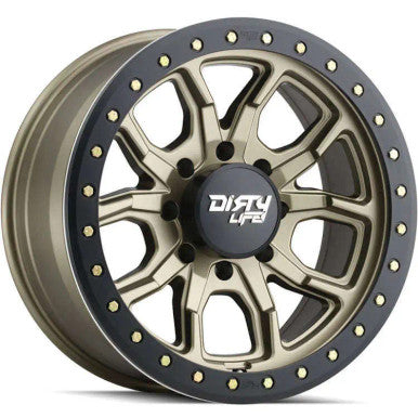 Dirty Life 9303 DT-1 17x9 / 6x139.7 BP / -12mm Offset / 106mm Hub Satin Gold Wheel - Beadlock - 9303-7983MGD12