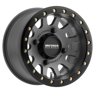 Method MR401 UTV Beadlock 15x7 / 4+3/13mm Offset / 4x156 / 132mm CB Titanium Wheel- Matte Black Ring - MR40157046843B