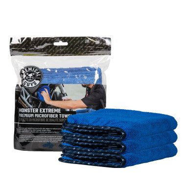 Chemical Guys Monster Extreme Thickness Premium Microfiber Towel - 16in x 16in - Blue - 3 Pack (Case of 16) - MIC110003