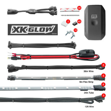 XK Glow Flex Strip Million Color XKCHROME Smartphone App Undercar Kit 8x24In Slim Tube + 6x10In - KS-Car-Advance