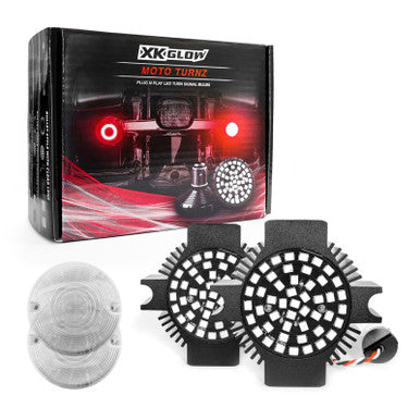 XK Glow Motorcycle Rear LED Turn Signal Kit - 1156 Flat Style Clear Lenses - XK1156F-R-C