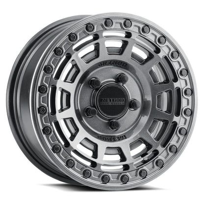 Method MR415 Beadlock 15x7 / 5+2/38mm Offset / 5x4.5 / 76 CB Graphite Wheel - Gloss Graphite Ring - MR415570121252B