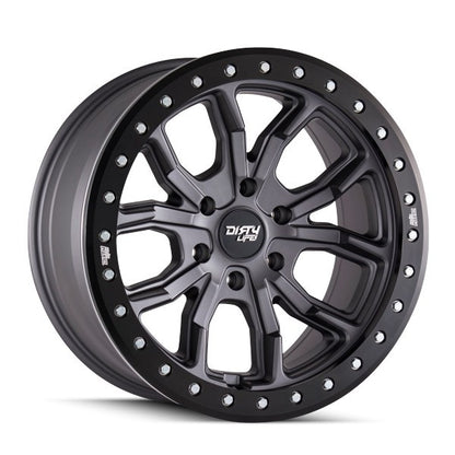 Dirty Life 9303 DT-1 17x9/6x139.7 BP/-12mm Offset/106mm Hub Matte Gunmetal Wheel - Beadlock - 9303-7983MGT12