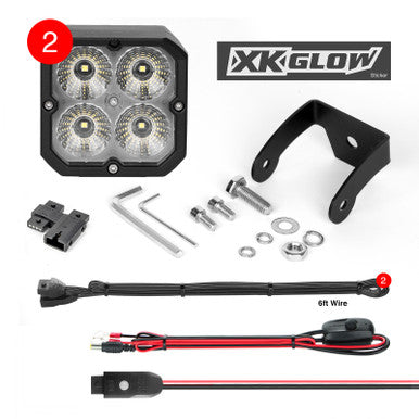 XK Glow XKchrome 20w LED Cube Light w/ RGB Accent Light Kit w/ Controller- Flood Beam 2pc - XK065001-FL-KIT