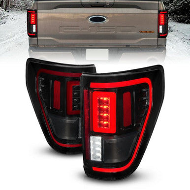 ANZO 21-23 Ford F-150 LED Taillights Seq. Signal w/BLIS Cover - Smoke Blk (For Factory Halogen ONLY) - 311476