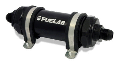 Fuelab 828 In-Line Fuel Filter Long -6AN In/Out 40 Micron Stainless - Black - 82811-1