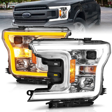 ANZO 2018-2020 Ford F-150 Projector Headlight w/Plank Style Switchback Chrome Housing - 111510