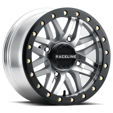 Raceline A91MA Ryno 15x7in/4x137 BP/10mm Offset/110.18mm Bore - Machined & Black Ring Beadlock Wheel - A91MA-57037+10