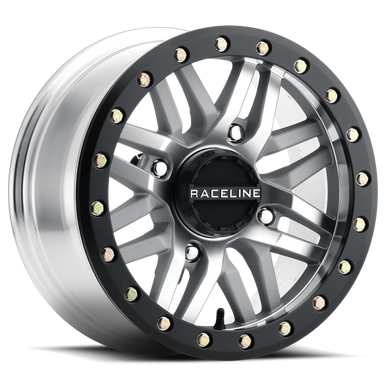 Raceline A91MA Ryno 15x10in/4x156 BP/0mm Offset/132.5mm Bore - Machined & Black Ring Beadlock Wheel - A91MA-51056-00