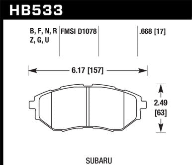 Performance Ceramic Disc Brake Pad; 0.668 Thickness; - HB533Z.668