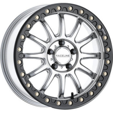Raceline A14SB Alpha 15x7in/4x156 BP/10mm Offset/132.5mm Bore - Silver & Blk Ring Beadlock Wheel - A14SB-57056+10