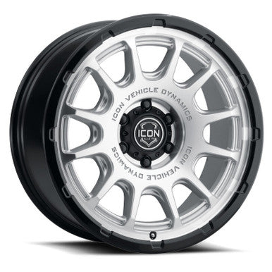 ICON Alloys Rancho 20x9 / 5x150 / 16mm / 5.625in BS Silver Machined w/ Gloss Black Lip Wheel - 8420905556SMGB