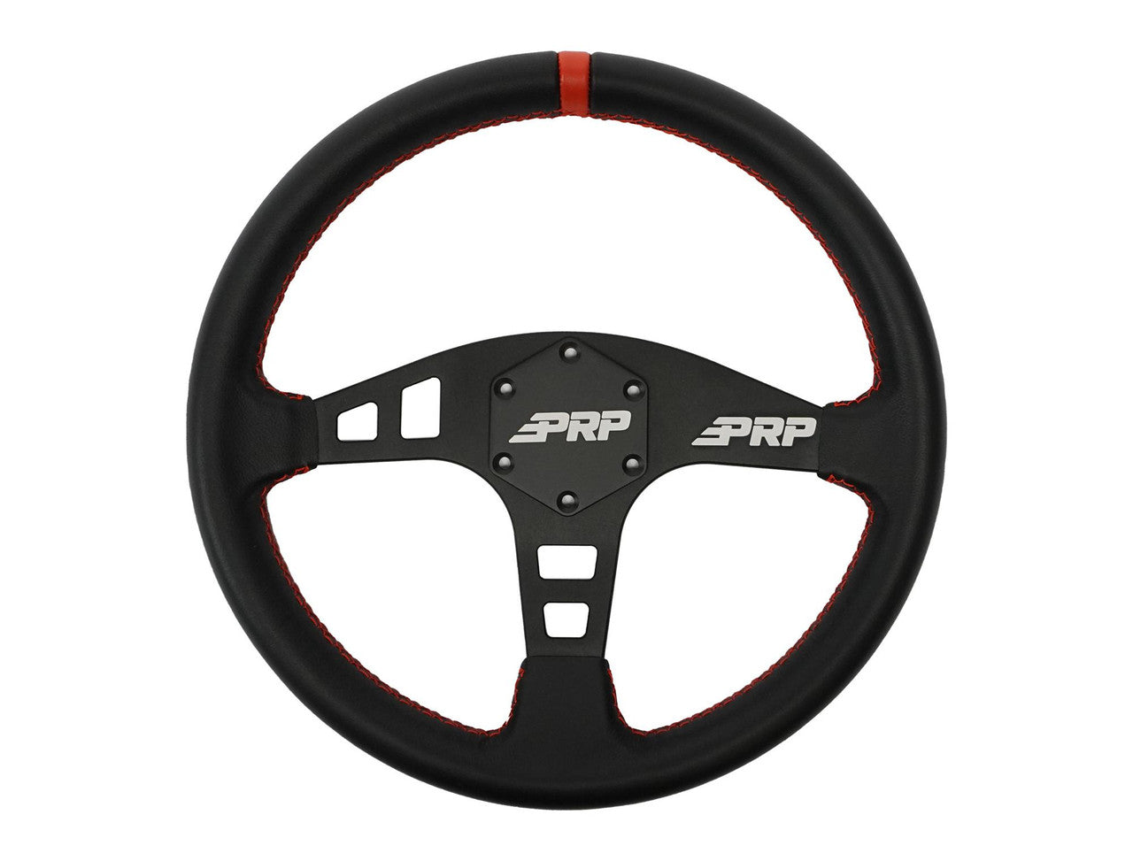 PRP Flat Leather Steering Wheel - Red - G152