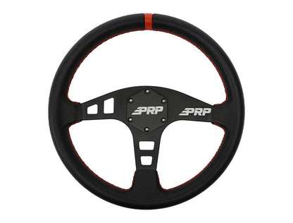PRP Flat Leather Steering Wheel - Red - G152