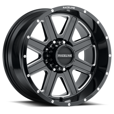 Raceline 940M Hostage 18x9in / 8x180 BP / 12mm Offset / 124.2mm Bore - Black & Milled Wheel - 940M-89088+12