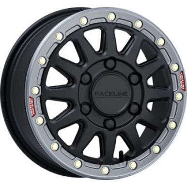 Raceline A14BG Alpha 17x7in/5x114.3 BP/25mm Offset/68mm Bore- Blk & Gunmetal Ring Beadlock Wheel - A14BG-77012+25