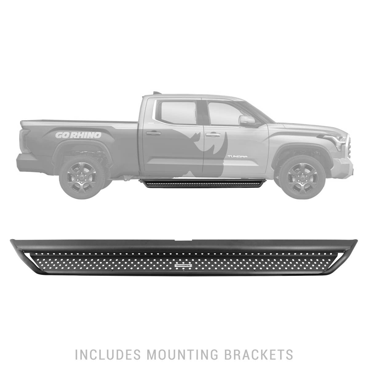 Go Rhino 2022 Toyota Tundra Crew Max Dominator Extreme D1 SideSteps Complete Kit w/SideStep + Brkts - D14436T - Side view, installed