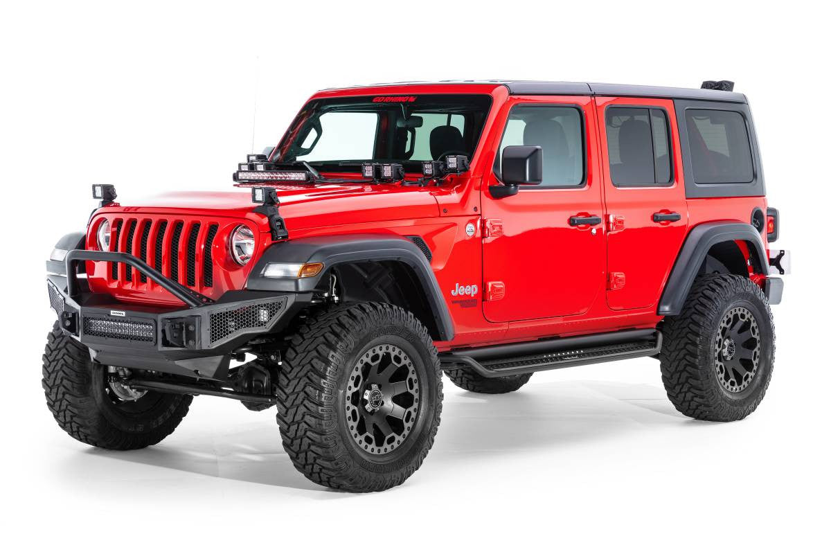 Go Rhino 18-20 Jeep Wrangler JLU Dominator Extreme D1 SideSteps Complete Kit w/SideStep + Brkts - D14506T - Installed