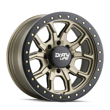 Dirty Life 9303 DT-1 17x9 / 5x127 BP / -38mm Offset / 78.1mm Hub Satin Gold Wheel - Beadlock - 9303-7973MGD38