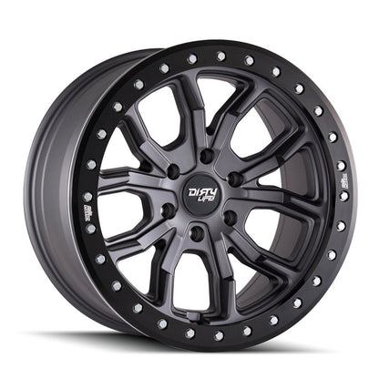 Dirty Life 9303 DT-1 17x9/5x114.3 BP/-12mm Offset/72.6mm Hub Matte Gunmetal Wheel - Beadlock - 9303-7965MGT12