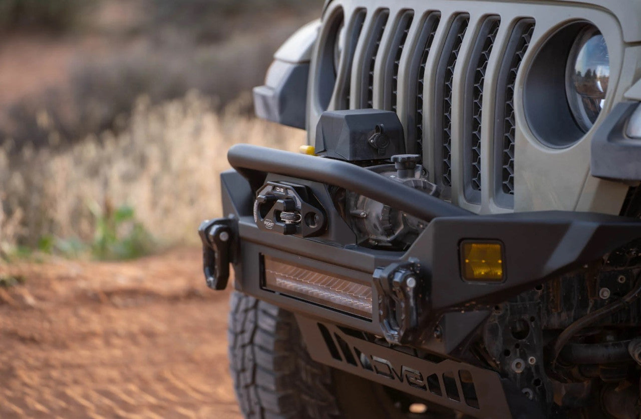 DV8 Offroad FS-7 Mid-Width Winch Front Bumper For 2007+ Jeep Wrangler JK/JL, 20+ Gladiator JT - Installed