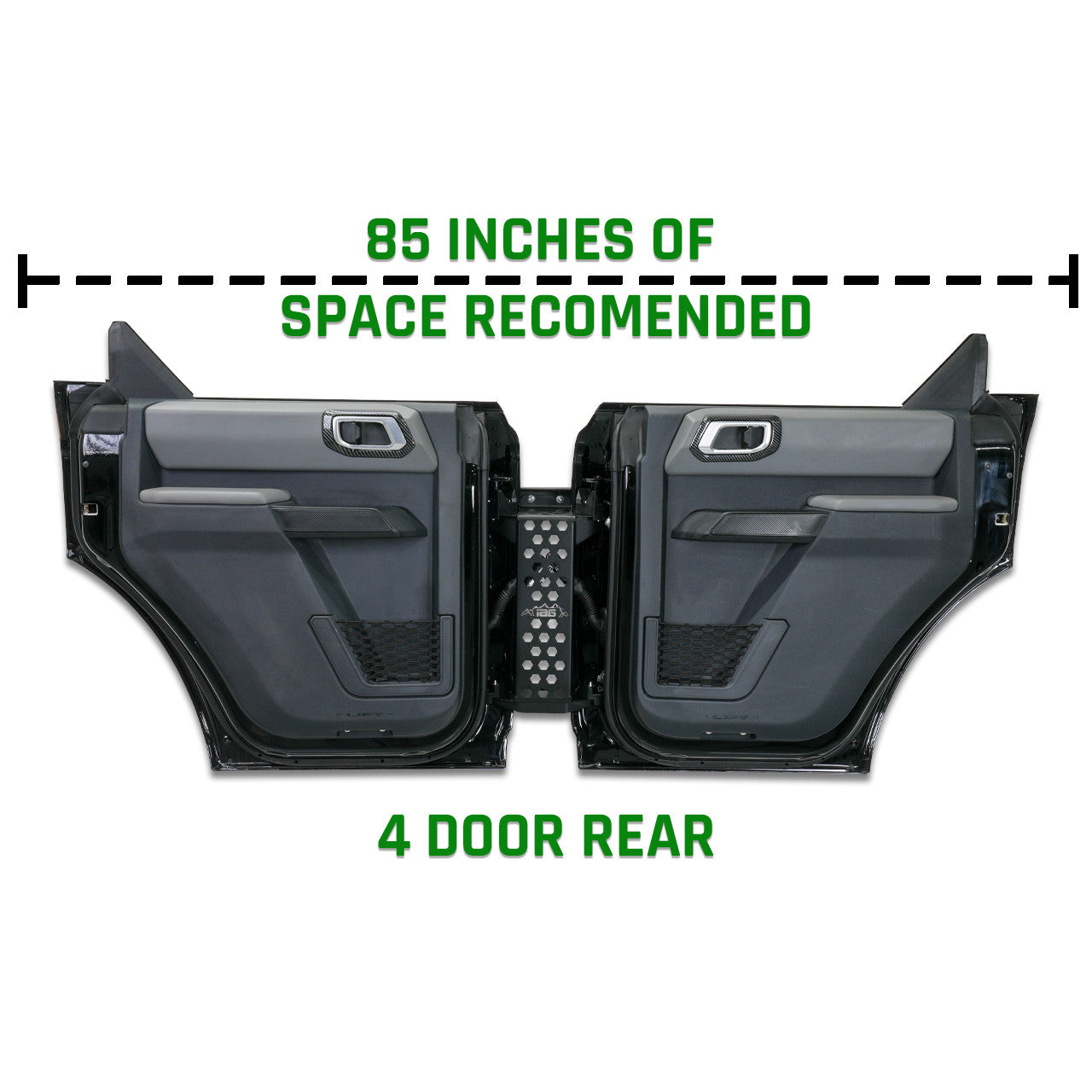 IAG EZ-Guide Door Storage System 21+ Bronco Rear 4 Door Install Dimensions