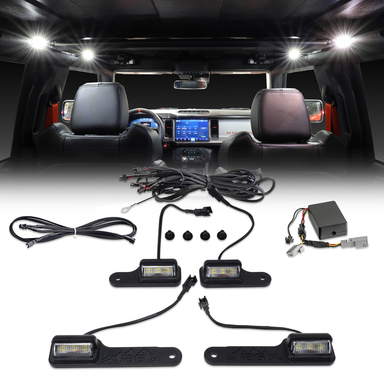 IAG 4pc Interior LED Dome Light Kit V2 With Harness For 2021+ Ford Bronco