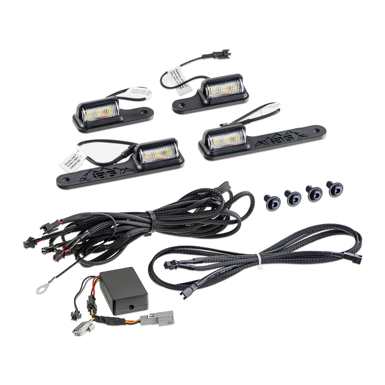 IAG 4pc Interior LED Dome Light Kit V2 With Harness For 2021+ Ford Bronco - Parts Layout with Wiring