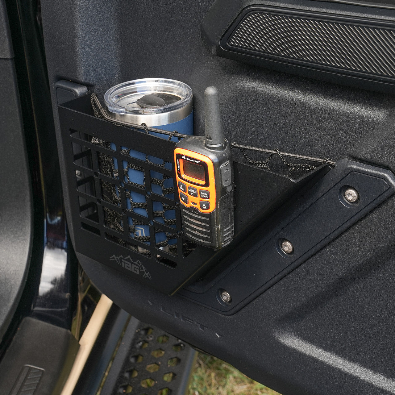 IAG Front Door Bin Black Steel Molle 2021+ Ford Bronco - Passenger Side Lifestyle