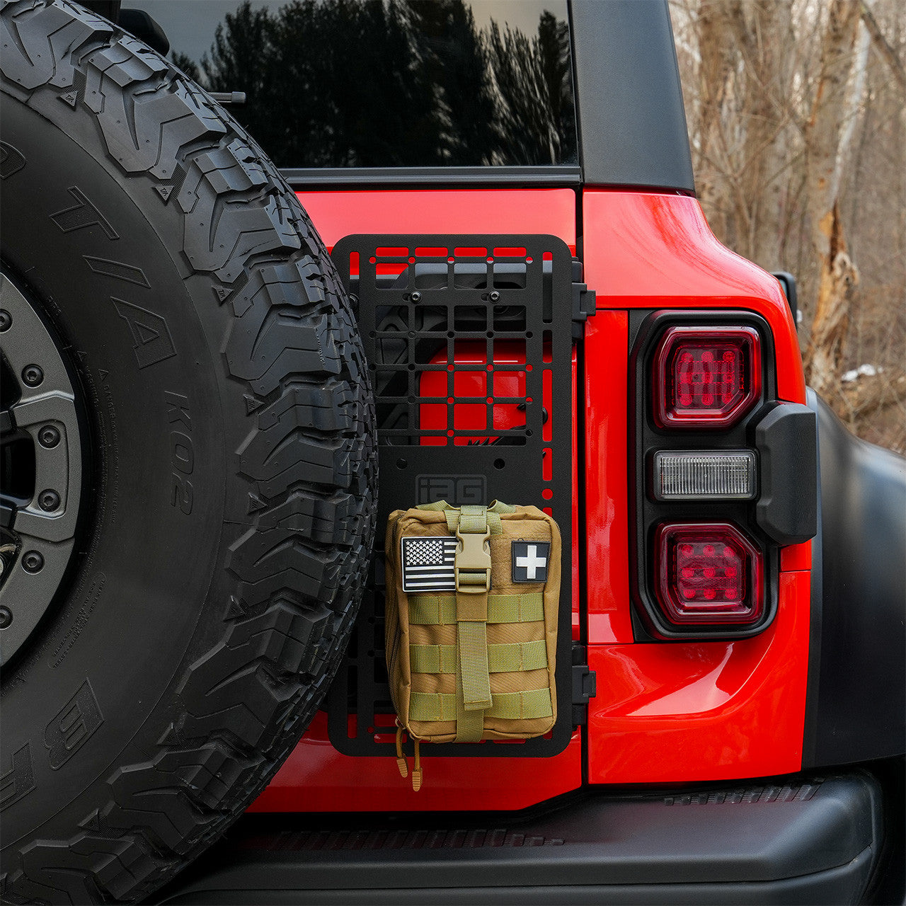 IAG Off-Road Tailgate MOLLE Panel For 2021+ Bronco with IAG X-Brace® - Installed with Bag