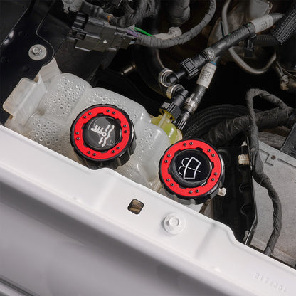 IAG Off-Road Beadlock Washer Fluid Cap For 2021+ Ford Bronco, 24+ Ranger - Red Installed with Emblems