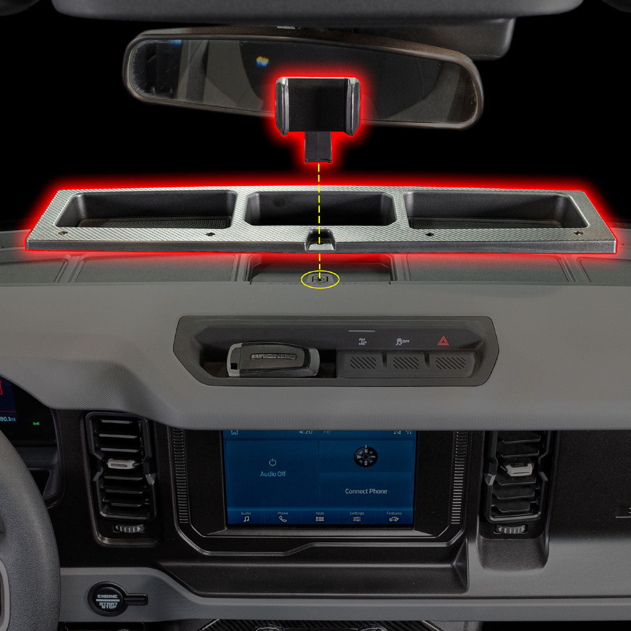 IAG I-Line Dash Organizer with Phone Holder for 2021-24 Ford Bronco - Install 2