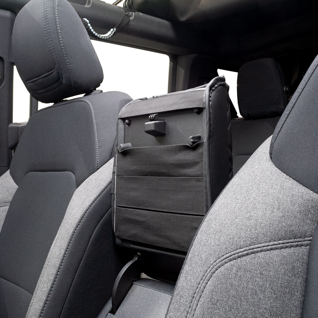 IAG I-Line Armrest Cover Black Leather Arrow Grid Pattern for 2021-24 Ford Bronco - Installed