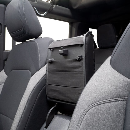 IAG I-Line Armrest Cover Black Leather Arrow Grid Pattern for 2021-24 Ford Bronco - Installed