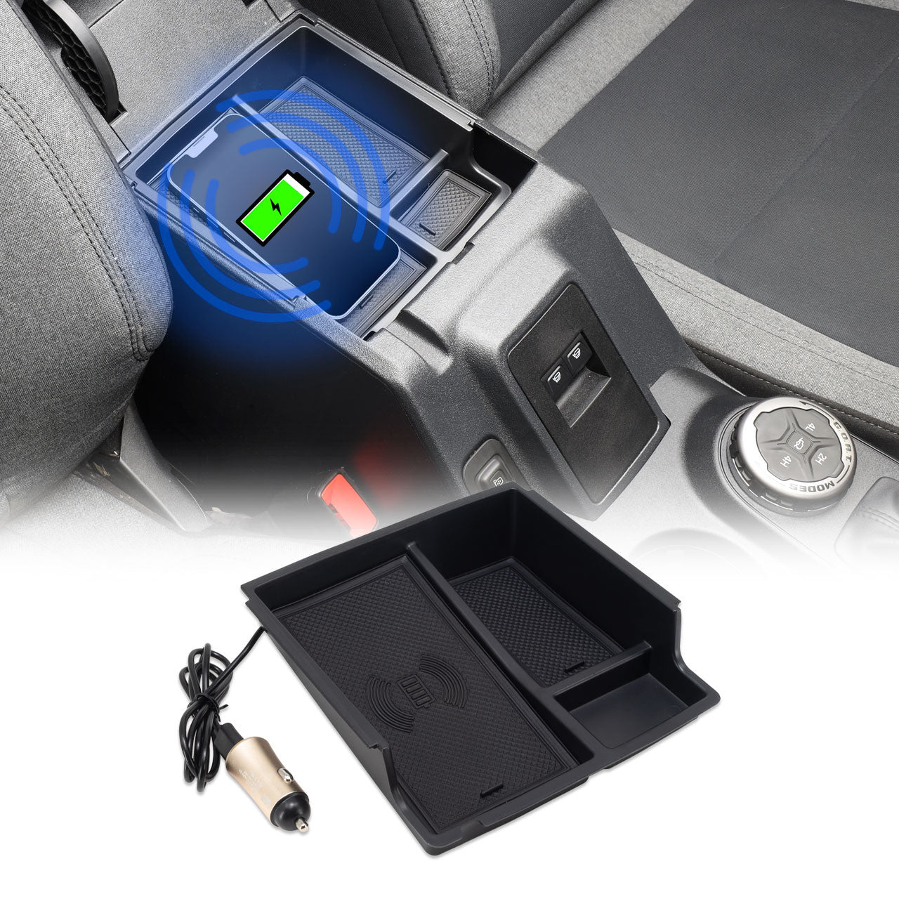 IAG I-Line Armrest Organizer with Wireless Charging Pad for 2021-24 Ford Bronco
