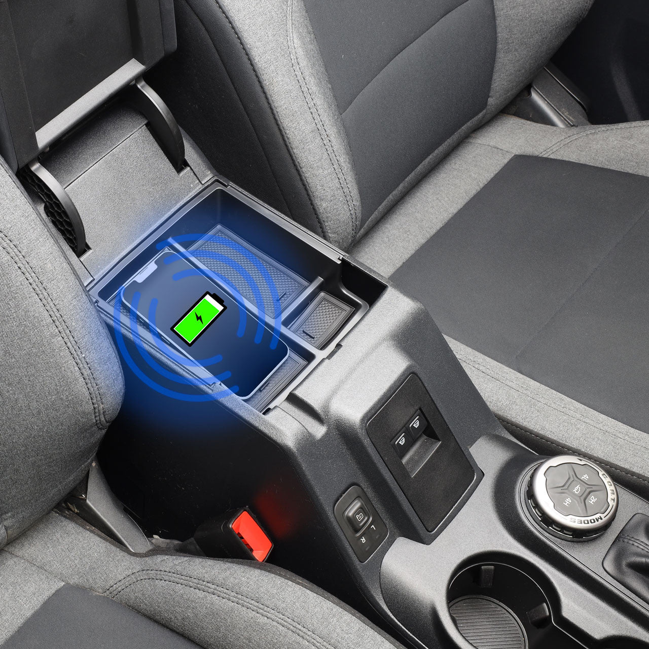 IAG I-Line Armrest Organizer with Wireless Charging Pad for 2021-24 Ford Bronco - Charging