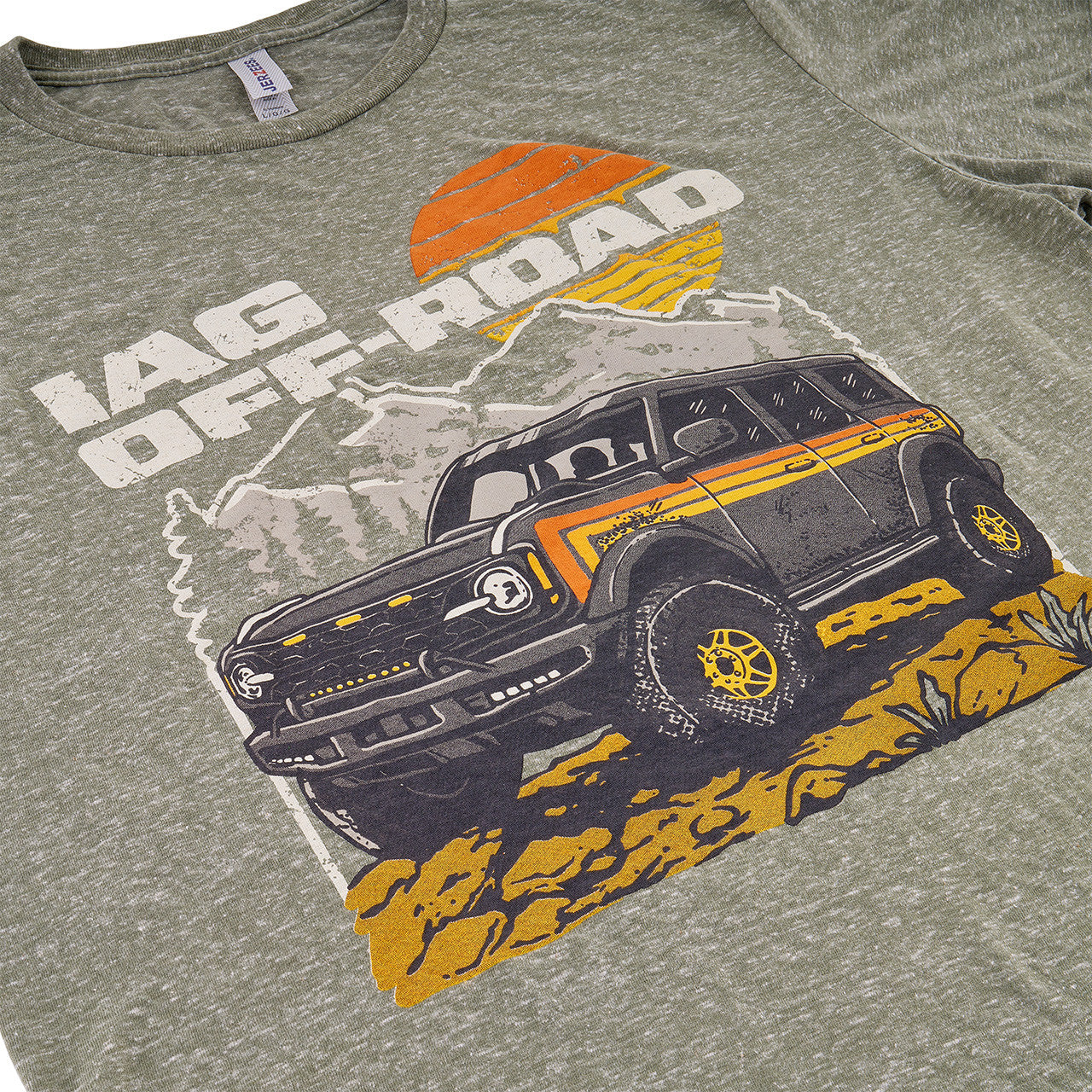 IAG Off-Road Retro Mountain Heather Green T-Shirt - Graphic Angle
