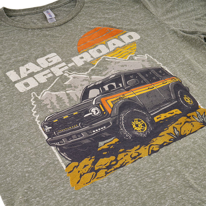 IAG Off-Road Retro Mountain Heather Green T-Shirt - Graphic Angle