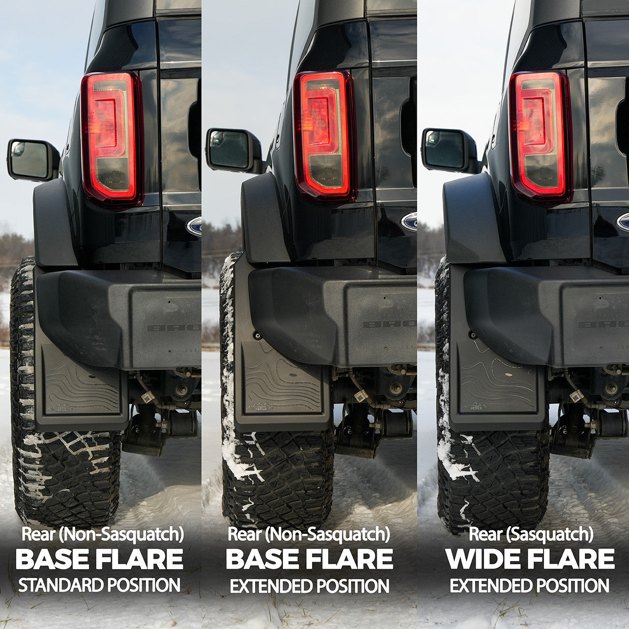 IAG Trail Shield™ Mud Flaps Front & Rear Set For 2021+ Ford Bronco - Adjustable Width for Flares