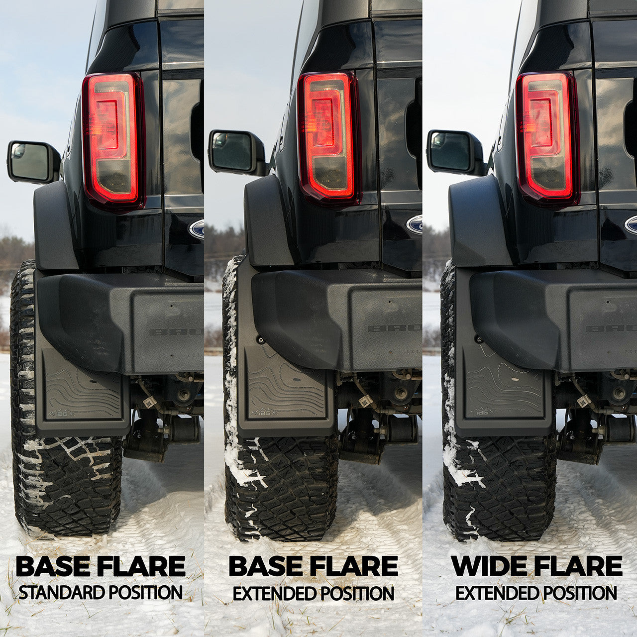 IAG Trail Shield™ Adjustable Mud Flaps Rear Set Only For 2021+ Ford Bronco - Adjustment Range