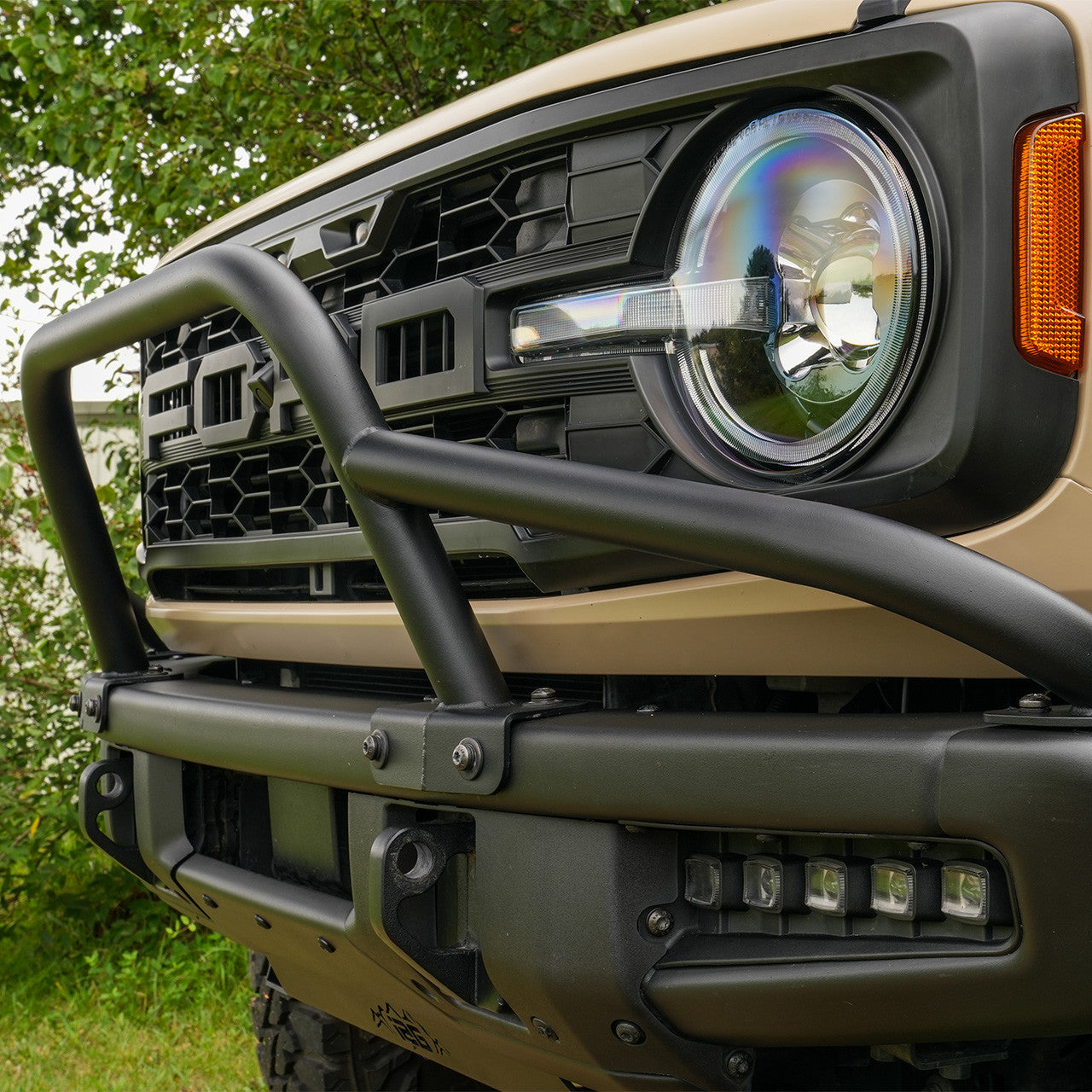 IAG Baja Bull Bar for 2021+ Ford Bronco with Modular Bumper - Mounted Lower Angle